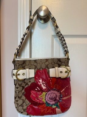 Coach Floral Appliqué Signature Canvas Shoulder Bag